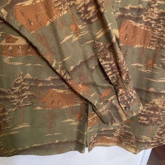 Men Eddie Bauer L flannel relaxed  fit fall autumn camouflage buttoned shirt - Picture 5 of 9